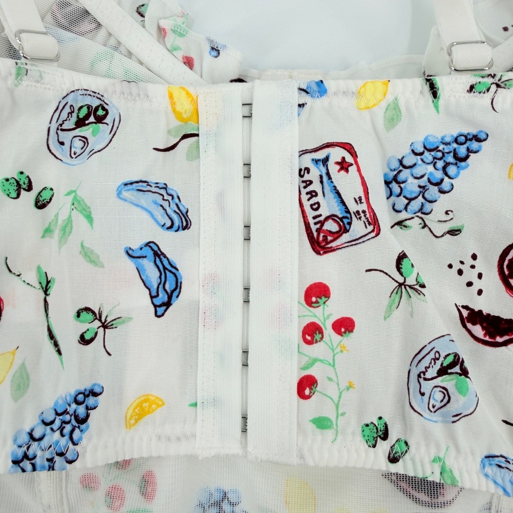 Colsie Bustier Crop Top Sardine Fruit Print Modern Women Size Medium White Multi - Picture 6 of 7